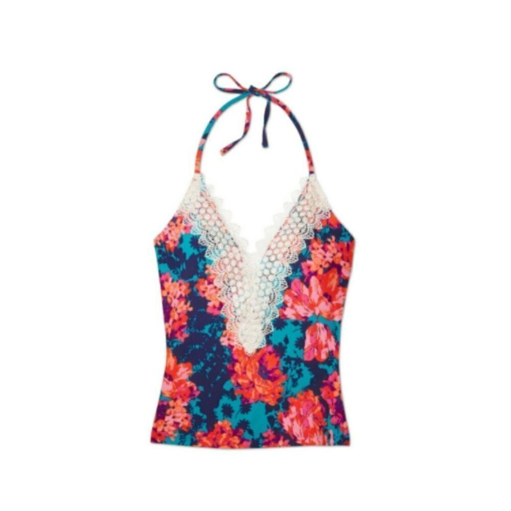 NWT Sea Angel Tankini Top Swimsuit Lace Trim Floral V-Neck NWT S